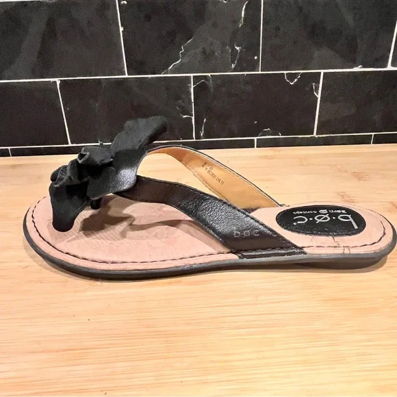 Born Concept Sz 8.5 Padded Black Tan Leather Strap Flower Sandals Slip Ons - Picture 10 of 12